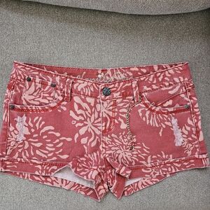 Vanilla Star Y2K pink floral pattern denim shorts